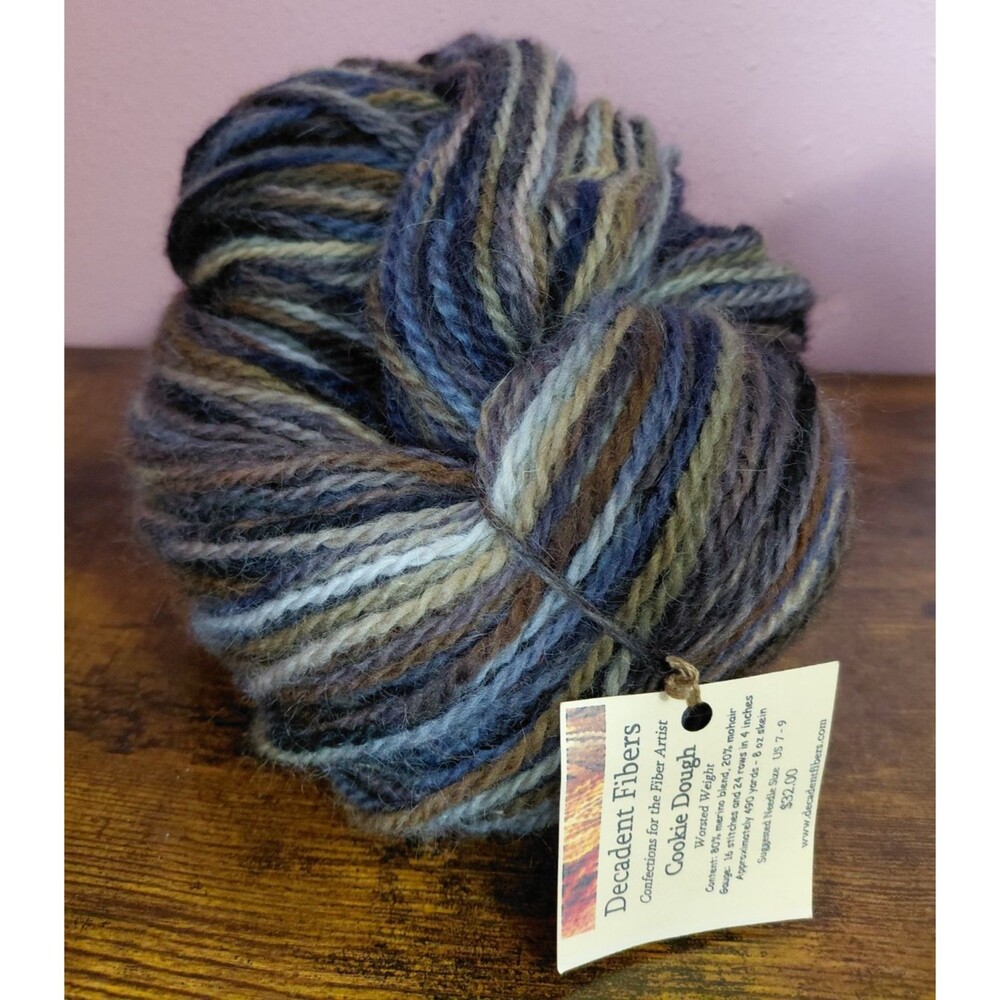 Decadent Fibers Merino Wool Mohair Yarn “Cookie Dough” Multi Worsted Weight